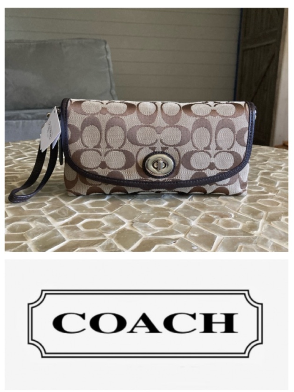 NEW!  COACH 51820 Park Signature Large Flap Wristlet/Pouchette
